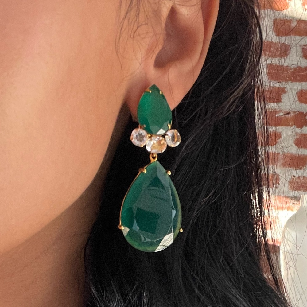 Green onyx Angelina Jolie style statement earrings